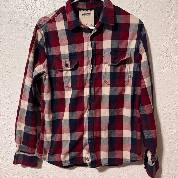 VANS OFF THE WALL Men's Flannel Colorblock Check Red White Blue Shirt ~ Medium - Picture 1 of 3